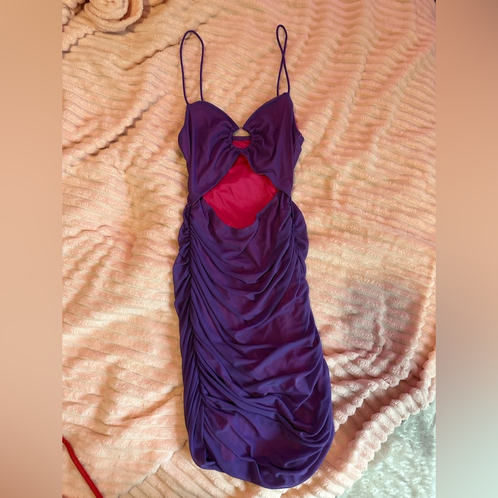 Purple Mesh Ruched Mini Bodycon Dress